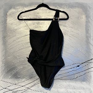 Santemare Shinny One Shoulder One Piece Swimsuit Size S Black NWT